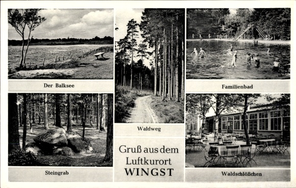 Ak Wingst in Niedersachsen, Der Balksee, Steingrab, Waldweg, Familienbad, Waldschlößchen