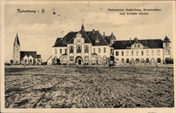 Postcard Rotenburg an der Wümme, Deaconess Motherhouse, Hospital, Institution Church, s Building