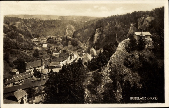 Postcard Rübeland Harz, view of the town, forest, road