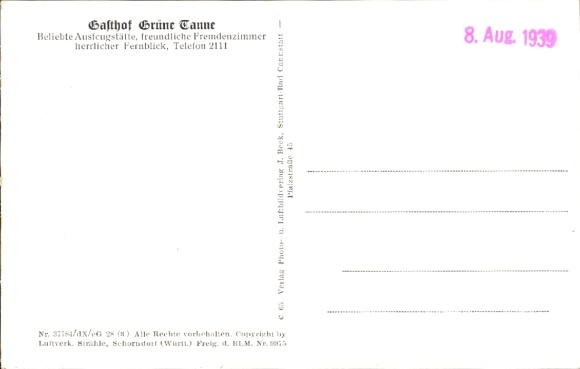 Postcard Schnarrtanne Auerbach im Vogtland, aerial photograph