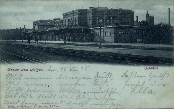 Moonlight Postcard Uelzen in Lower Saxony, train station, track side