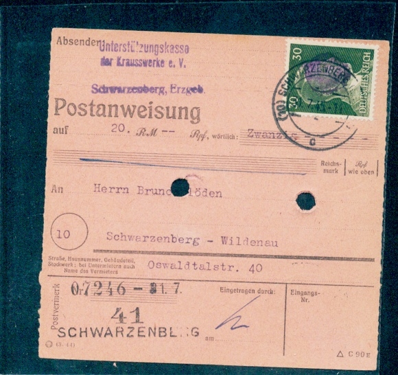 SBZ BL Sachsen, RPD Chemnitz, AP 794 I, Postanweisung