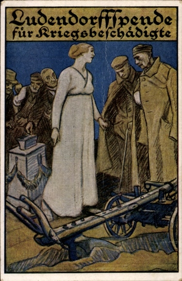 Artist Postcard Ludendorff donation for war victims, plough, I. WK