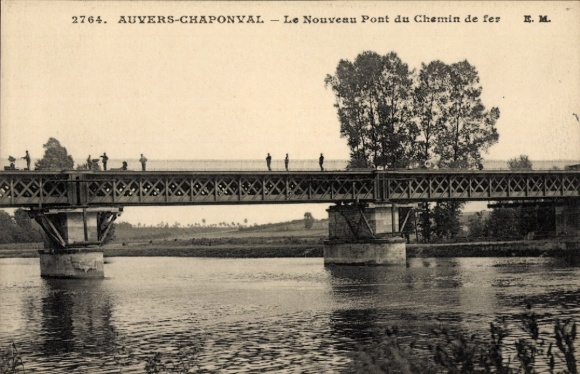 Postcard Chaponval Auvers sur Oise Val d'Oise, the New Railway Bridge