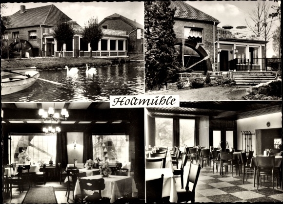 PC Wegberg Kreis Heinsberg, Restaurant Café Holtmühle, mill wheel, boat, swans, interior views