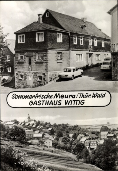 Postcard Meura in Thuringia, Inn Wittig, exterior view