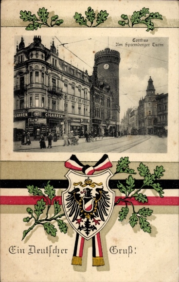 Wappen Ak Cottbus in der Niederlausitz, Spremberger Turm, Eichenlaub
