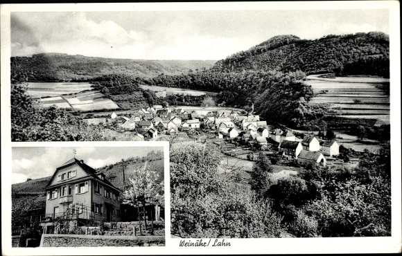 KP Weinähr an der Lahn, widok na miasto, dom winiarza i pensjonat Treis