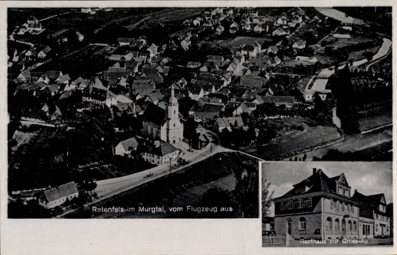 Postcard Bad Rotenfels Gaggenau in the Murgtal, aerial photograph, Gasthaus zur Gross-Au