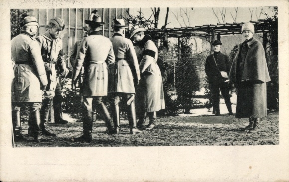 Postcard With God for Emperor and Empire, Kaiser Wilhelm II. during a visit to the troops at the front, World War I