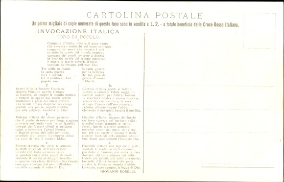 Song Postcard Italian Invocation, People&#39;s Choir, Italian Red Cross