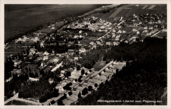 Postcard Höllriegelskreuth Pullach Upper Bavaria, aerial view of Isar valley, houses, forests