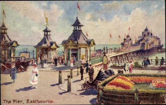 Artist Postcard Flower, Charles, Eastbourne East Sussex England, The Pier