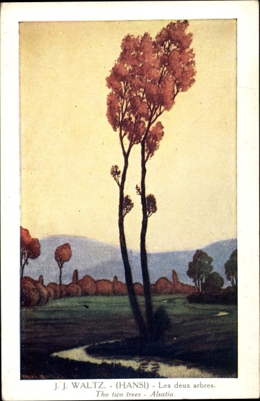 Artist PC Hansi Jean Jacques Waltz, Alsace, Les deux arbres, two trees