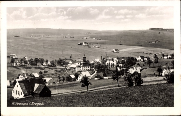 Ak Rübenau Marienberg in het Ertsgebergte van Saksen, panorama met kerk