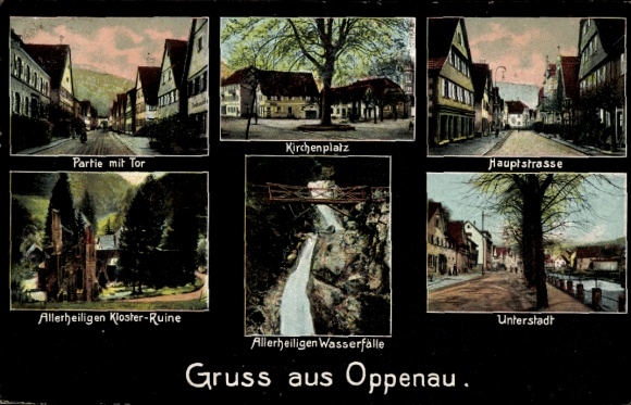 Ak Oppenau im Ortenaukreis, Partie mit Tor, Allerheiligen Kloster Ruine, Kirchenplatz, Hauptstraße