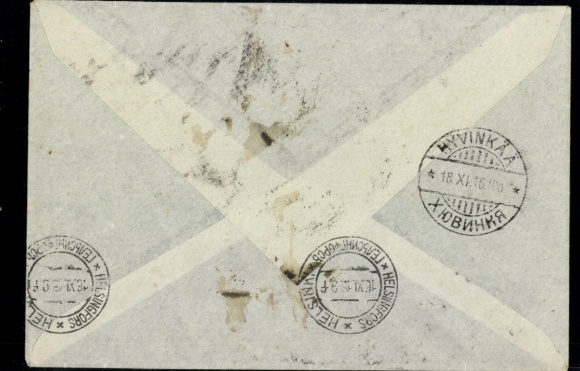 Michel No. 113 on letter to Finland, Russian censorship stamp