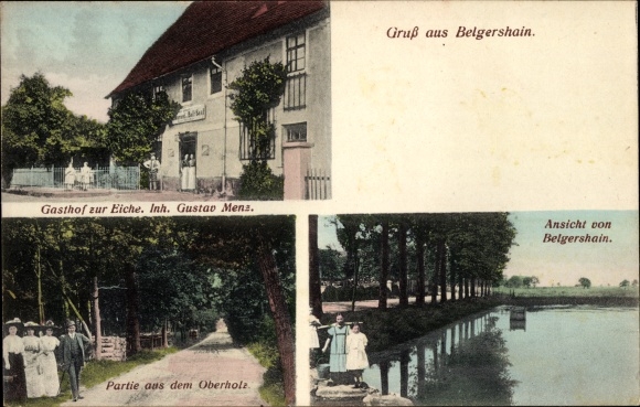 Ansichtkaart Belgershain, Gasthof zur Eiche, eigenaar Gustav Menz, Oberholz