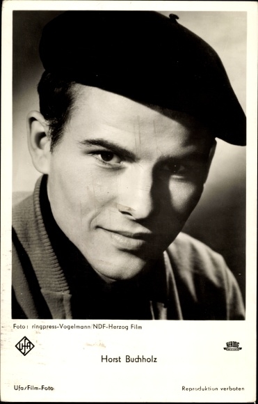 Postcard actor Horst Buchholz, portrait, beret