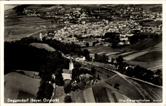 Postcard Deggendorf in the Bavarian Forest Lower Bavaria, aerial photograph