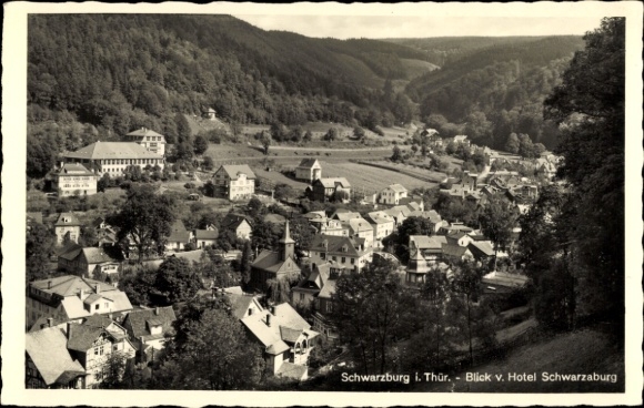 Postcard Schwarzburg Thuringia, view from Hotel Schwarzaburg