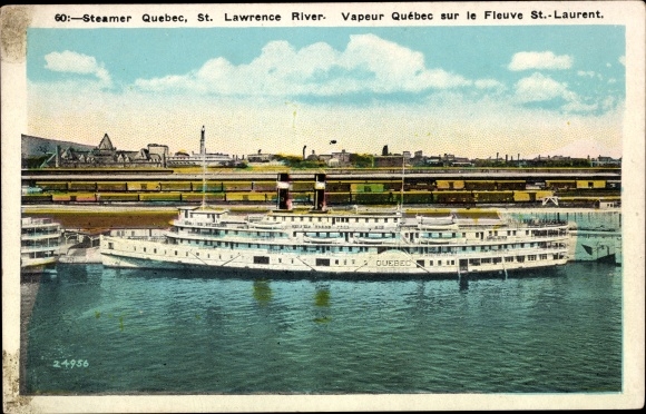 Postcard Canada, Steamer Quebec, St. Lawrence River, Steamboat