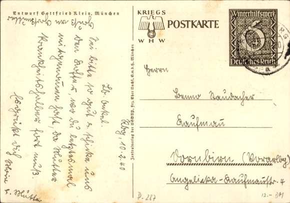 Postal stationery artist Postcard Klein, Gottfried, Danzig is German, WHW