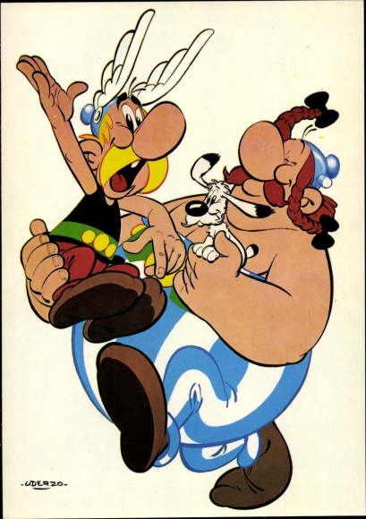 Artist Postcard Uderzo, Asterix and Obelix, comic
