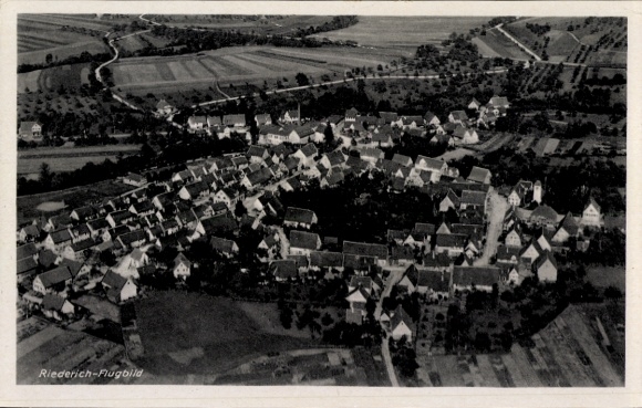 Postcard Riederich, aerial photograph