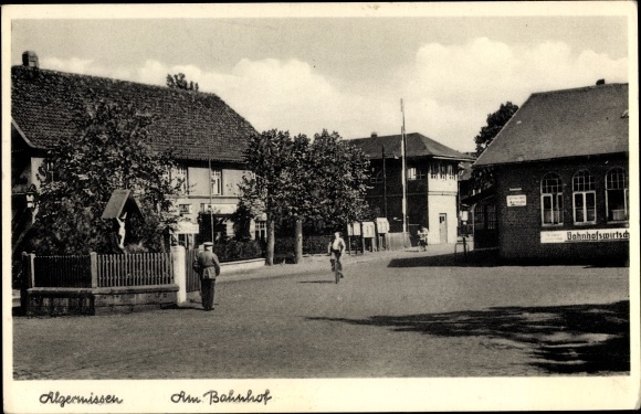 Postcard Algermissen district of Hildesheim, at the station, station economy