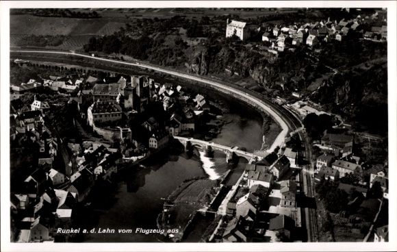 Postcard Runkel an der Lahn, Runkel ad Lahn from the plane,