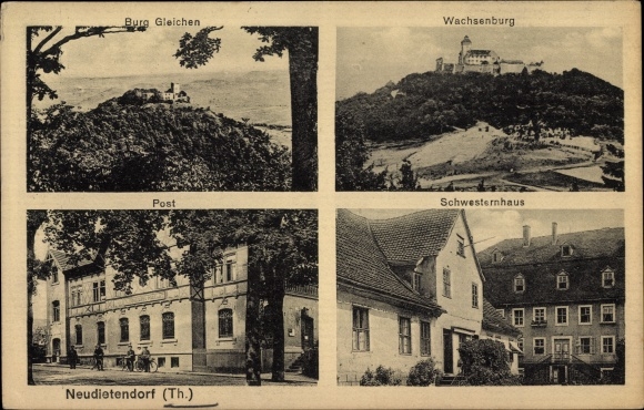 Postcard Neudietendorf Nesse Apfelstädt Thuringia, nurses&#39; house, post office, castle same, wax castle