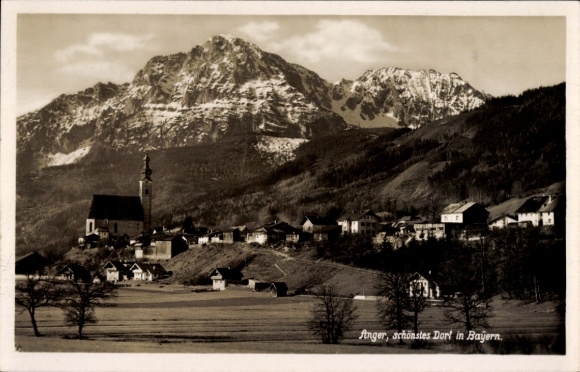 Postcard Anger in Upper Bavaria, total view, most beautiful village in Bavaria, mountains