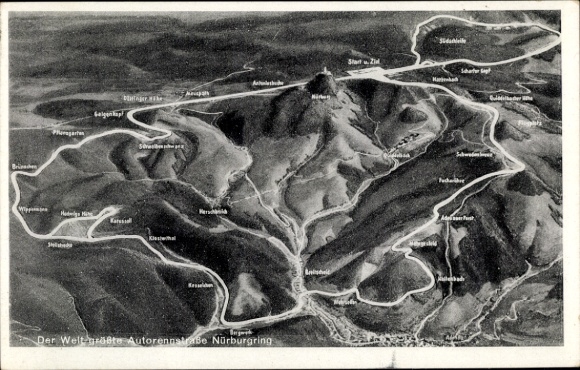Postcard Nürburg in the Eifel, Nürburgring, aerial view of the Nürburgring, race track, mountain landscape,