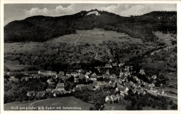 Ak Laufen an der Eyach Albstadt im Zollernalbkreis, Landschaft mit Schalksburg, Häuserreihe, Gruß