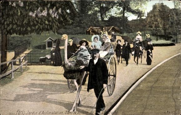 Postcard Paris, Jardin d'Acclimatation, Dans la Voiture de l'Autruche