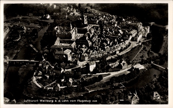 Ak Weilburg a. d. Lahn, Gesamtansicht, Fliegeraufnahme
