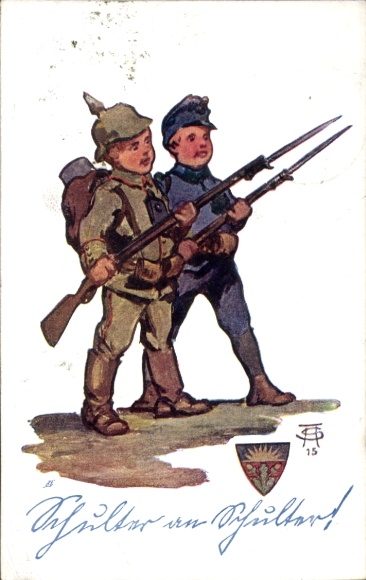 Künstler Ak Kinder als Soldaten, Waffenbrüderschaft