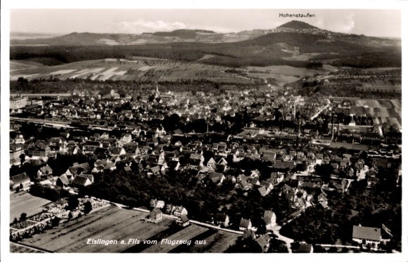Postcard Eislingen an der Fils in the district of Göppingen, town view with Hohenstaufen, aerial photograph