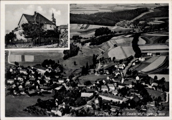 Postcard Töpen in Upper Franconia, aerial photograph, Gasth. z. schw. Roß