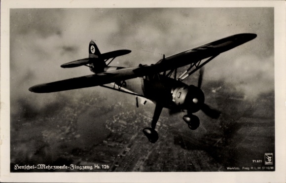 Postcard German Air Force, Henschel Naherkunder Hs 126