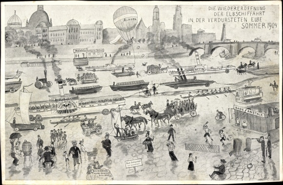 Postcard Dresden old town, the reopening d. Elbe shipping on the Elbe, summer 1904