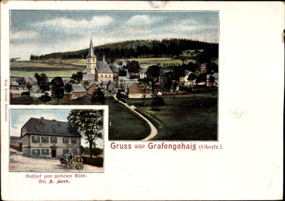 KP Grafengehaig w Lesie Frankońskim w Bawarii, Gasthof zum goldenen Adler, wł. A. Horn, panorama miejsca
