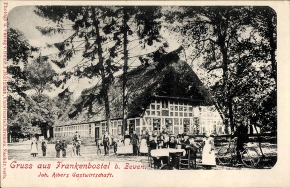 Postcard Frankenbostel Elsdorf, inn of Joh. Albers, cyclist