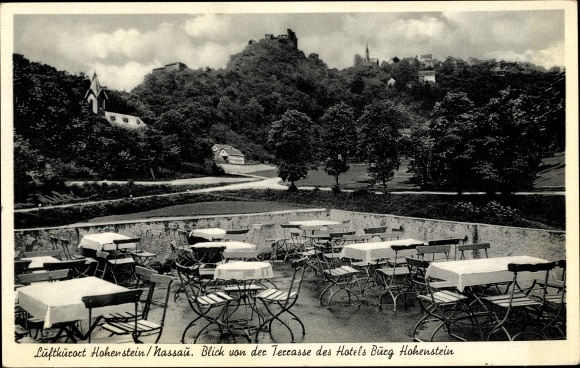 Postcard Hohenstein Nassau, view from the terrace of the Hotel Burg Hohenstein, Hans Kessler