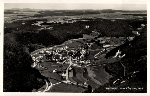 Postcard Hettingen in Hohenzollern, aerial photograph