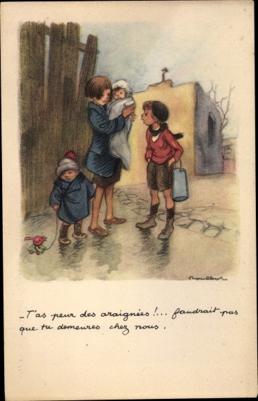 Artist PC Poulbot, Francisque, children, girl with baby in her arms