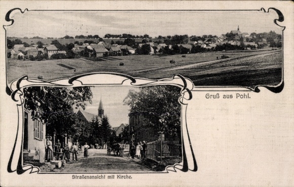 Passepartout Postcard Pohl Nassau im Taunus, general view, street view with church