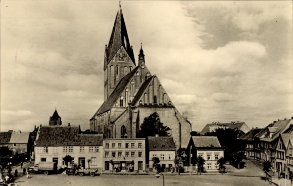 Postcard Barth on the Baltic Sea, market, church