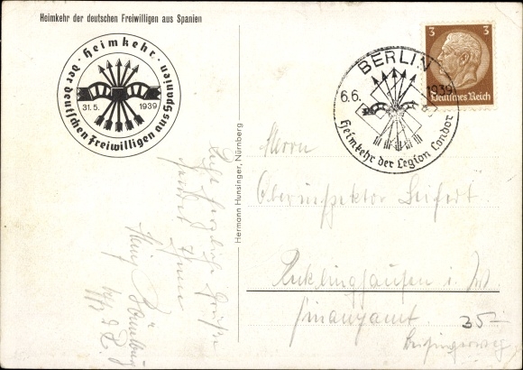 Postcard homecoming of the German volunteers from Spain, Legion Condor, Franco